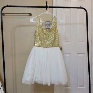 B. Darlin Gold Sequin & White Tulle Fit & Flare Dress size 5/6